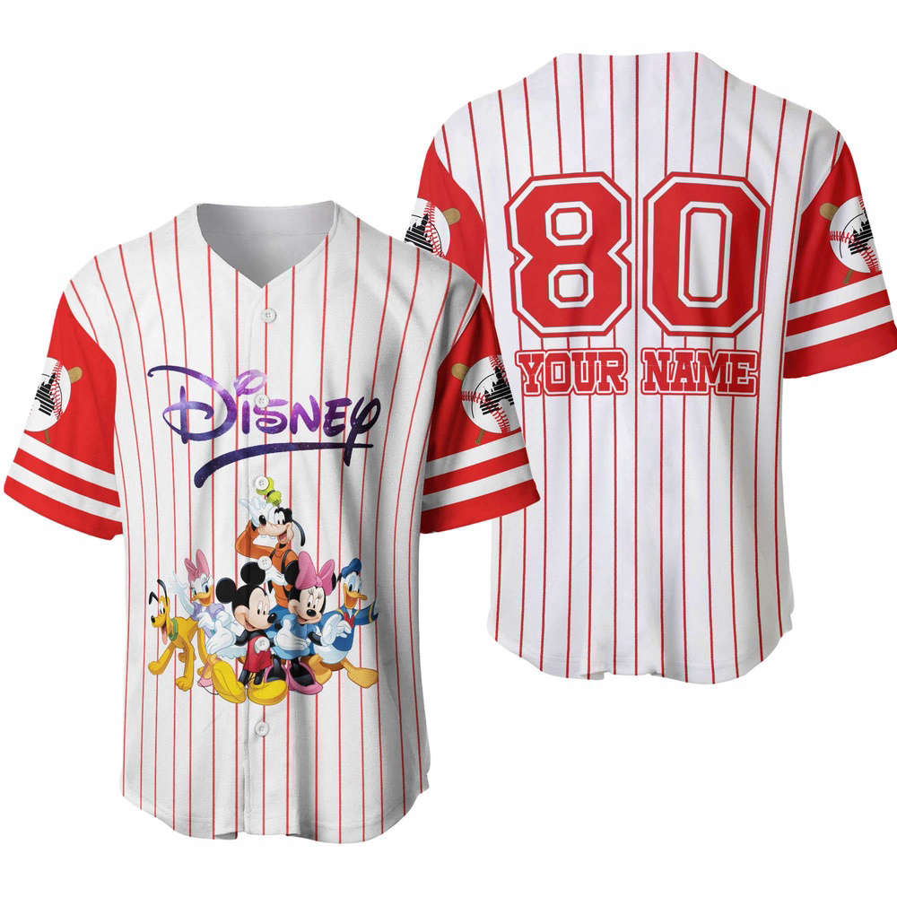 Disney Characters Fan Gift: Custom Baseball Jersey with Mickey Mouse Pluto Daisy Duck Minnie & Donald Designs - Bafud