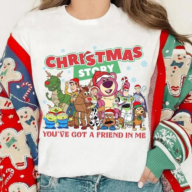 dsney Toy Story Christmas Lights Shirt, You Got A Friend In Me Christmas Story Characters Group Shirt, dsneyland Xmas Matching Shirt