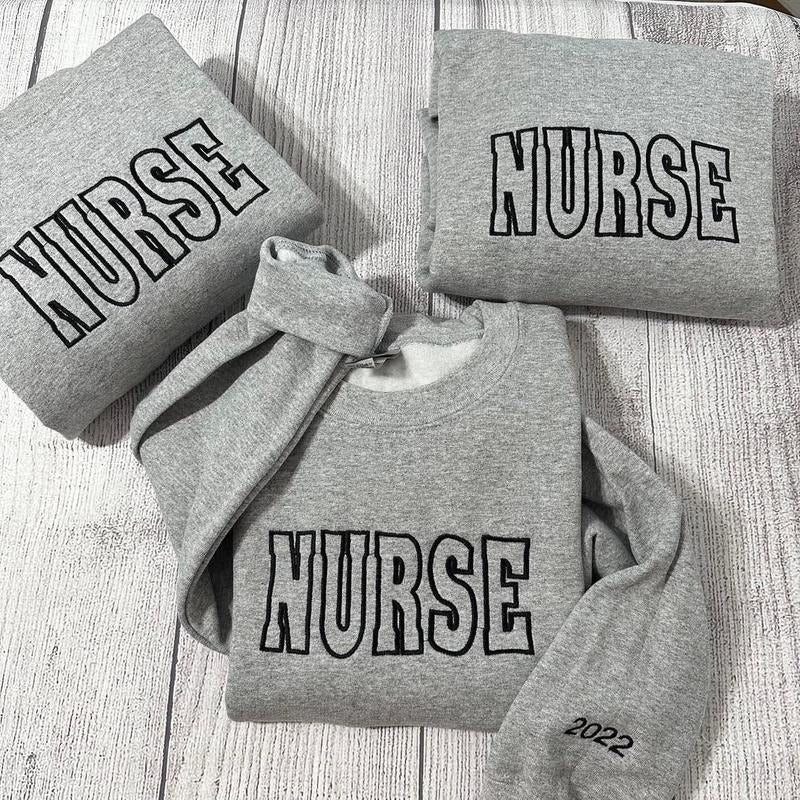 Vintage Nurse embroidered sweatshirt, New Nurse custom sweatshirts, Healthcare crewnecks, nurses day gifts; gift for her/him