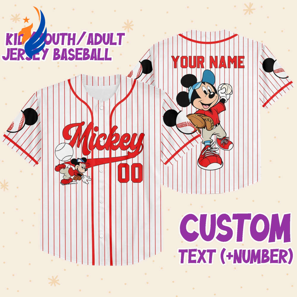 Disney Mickey Play Baseball Jersey: Personalized for Kids Youth & Adults - Bafud