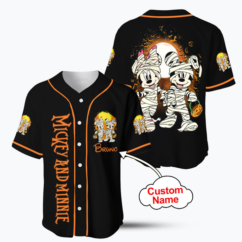 Get Spooky with Personalized Mickey and Minnie Halloween Baseball Jersey Shirt - Bafud