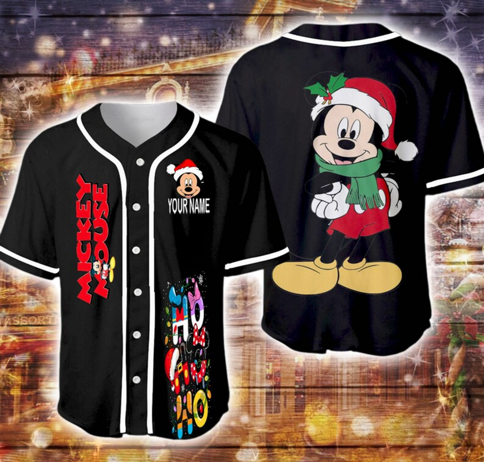 Christmas Mickey Mouse Baseball Jersey Shirt - Personalized Santa Ho Ho Ho Merry Design - Bafud