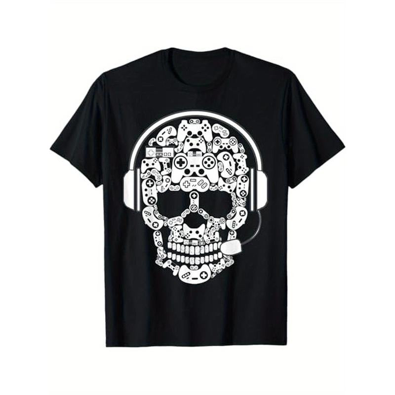 skull Gamer funny Video Game men Boys Gaming T-Shirt, 100% Cotton, Halloween Thanksgiving Christmas Gift for Men Women Dad Mom Friends, S-XXXL, Black made in usa