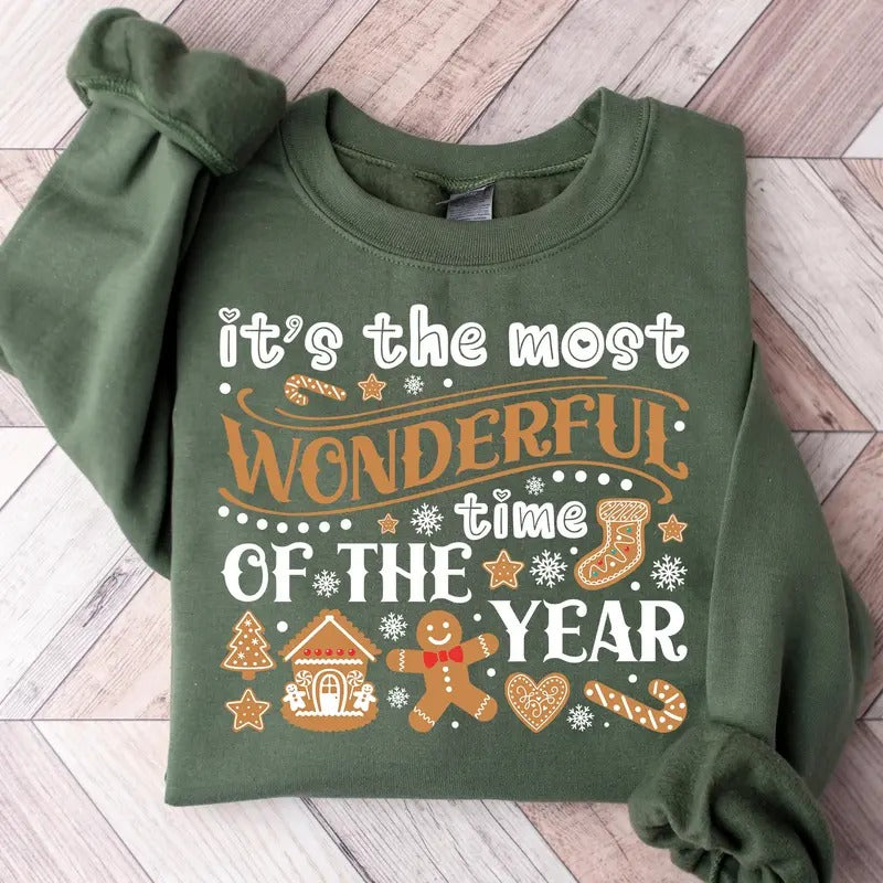 t's The Most Wonderful Time Of The Year Christmas Shirt, Xmas Gingerbread Unisex T-shirt 100% Cotton - Fabric Classic Crewneck