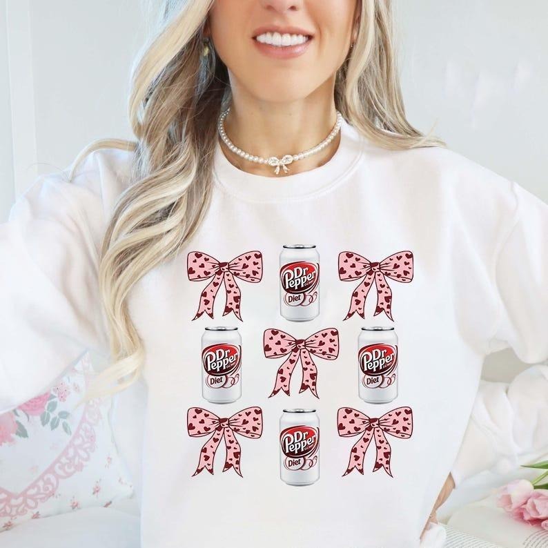 Diet dr.pepper Coquette sweatshirt/hoodie/tshirt, Preppy Coquette Bow diet dr.pepper Sublimation sweatshirt, Girlie Aesthetic Pink Bow