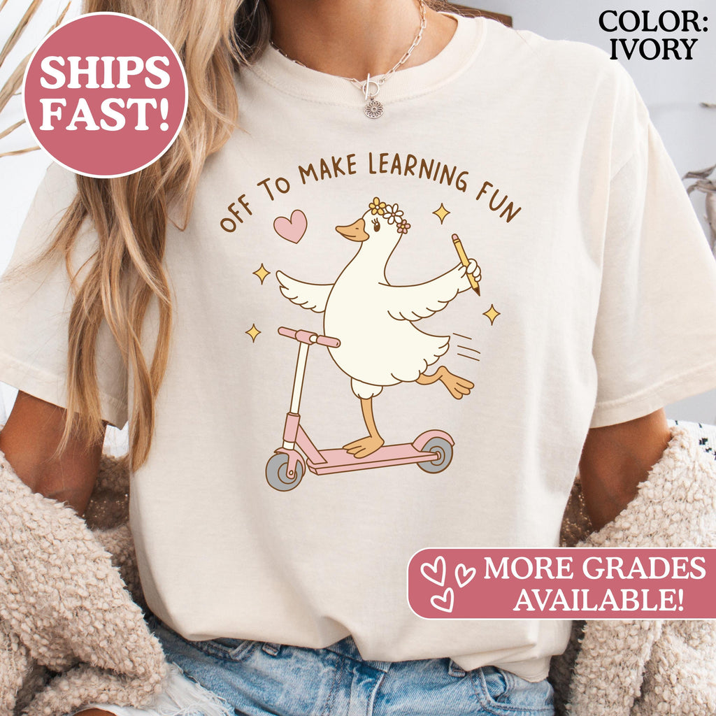 Comfort Colors Teacher Back School Goose Scooter Unisex T-shirt, Sweatshirt, Hoodie (1)