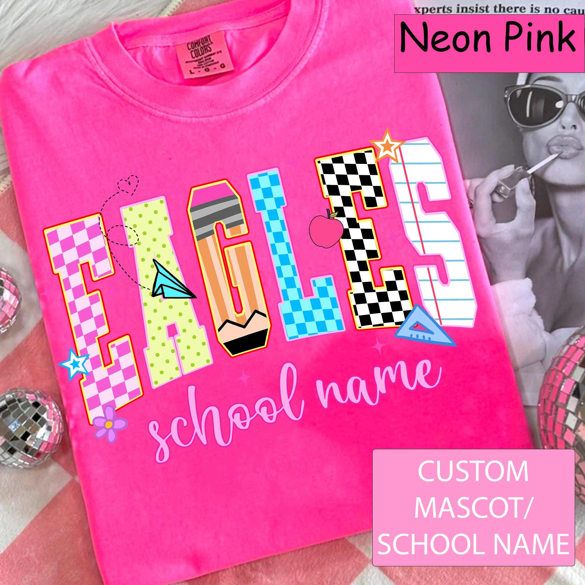 Custom School Mascot Comfort Colors Personalized School Name Tee Custom Eagles School Spirit Tee Teacher Student Matching (1)