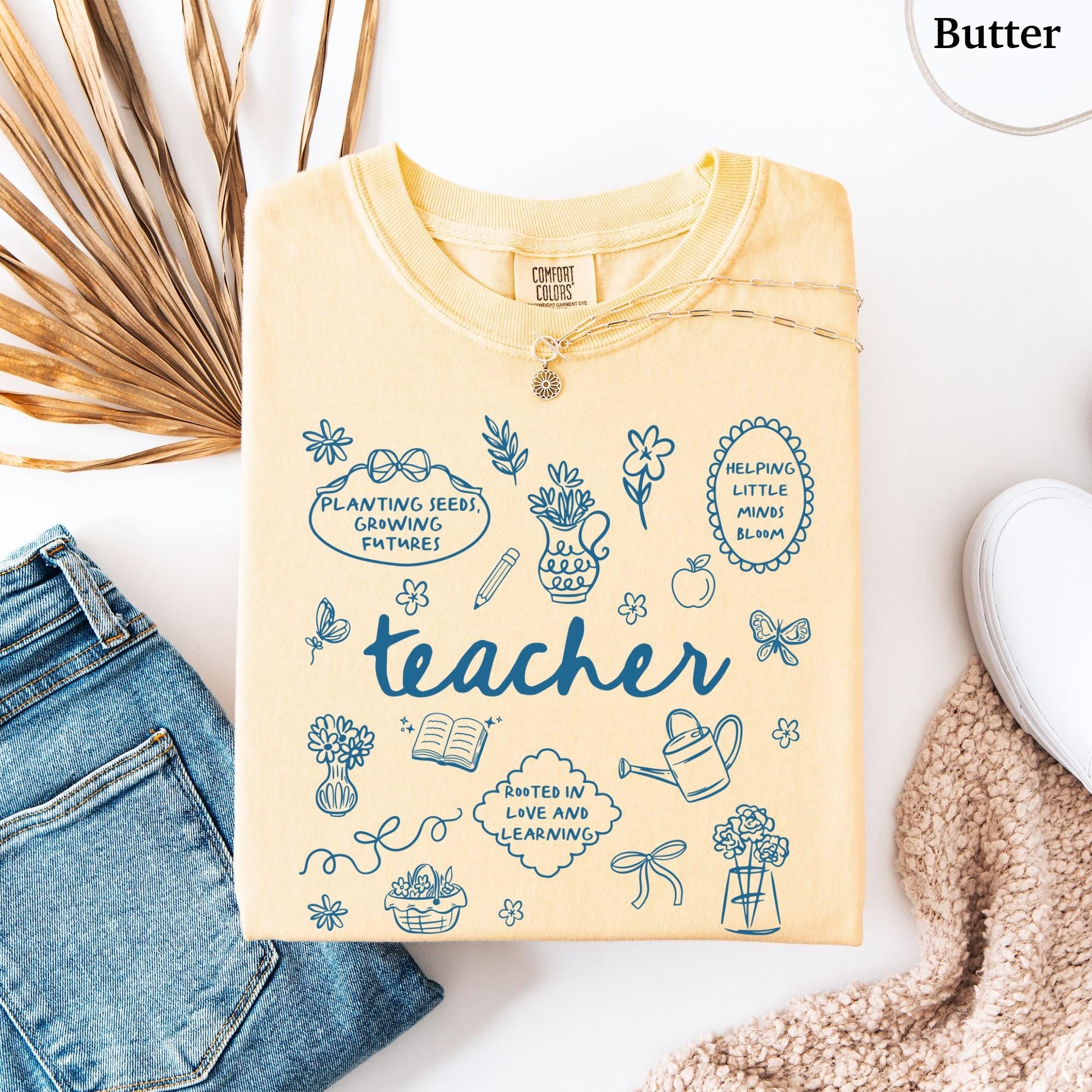 Comfort Colors Teacher Cottagecore Teach Back Shool Tee Spring Floral Teaching Teacher Appreciation (1)