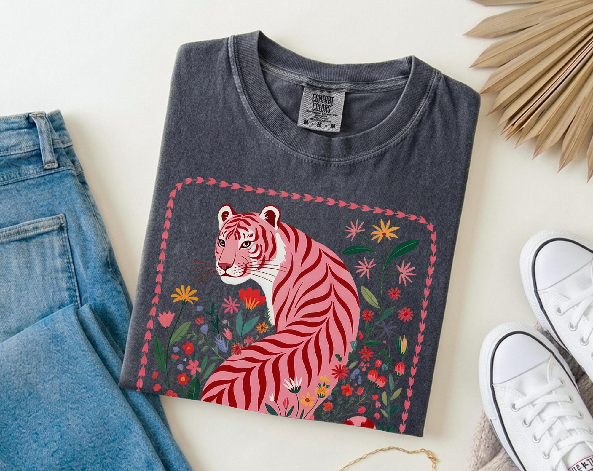 Pink Tiger Floral Comfort Colors Maximalist Wildflower Animal (1)