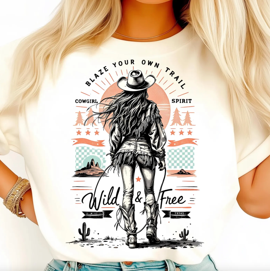 Retro Cowgirl Wild and Free Tee