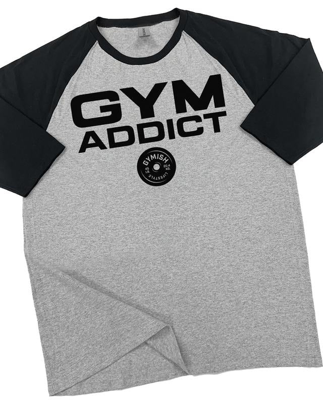 040. RAGLAN IRON-ADDICT Funny Workout Gym T-Shirt for Men