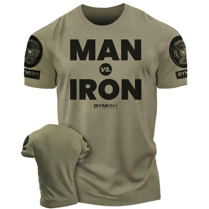 042. Man Vs. Iron Funny Motivational Workout Gym T-Shirt for Men