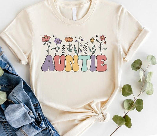 #063 Pretty Floral Flowers Auntie - Print Unisex Crew neck Tee T-shirt