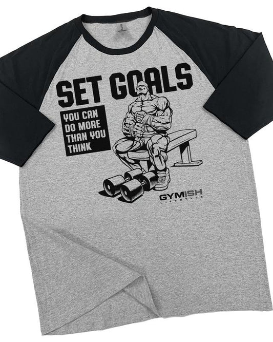 071. RAGLAN SET GOALS Funny Workout Gym T-Shirt for Men