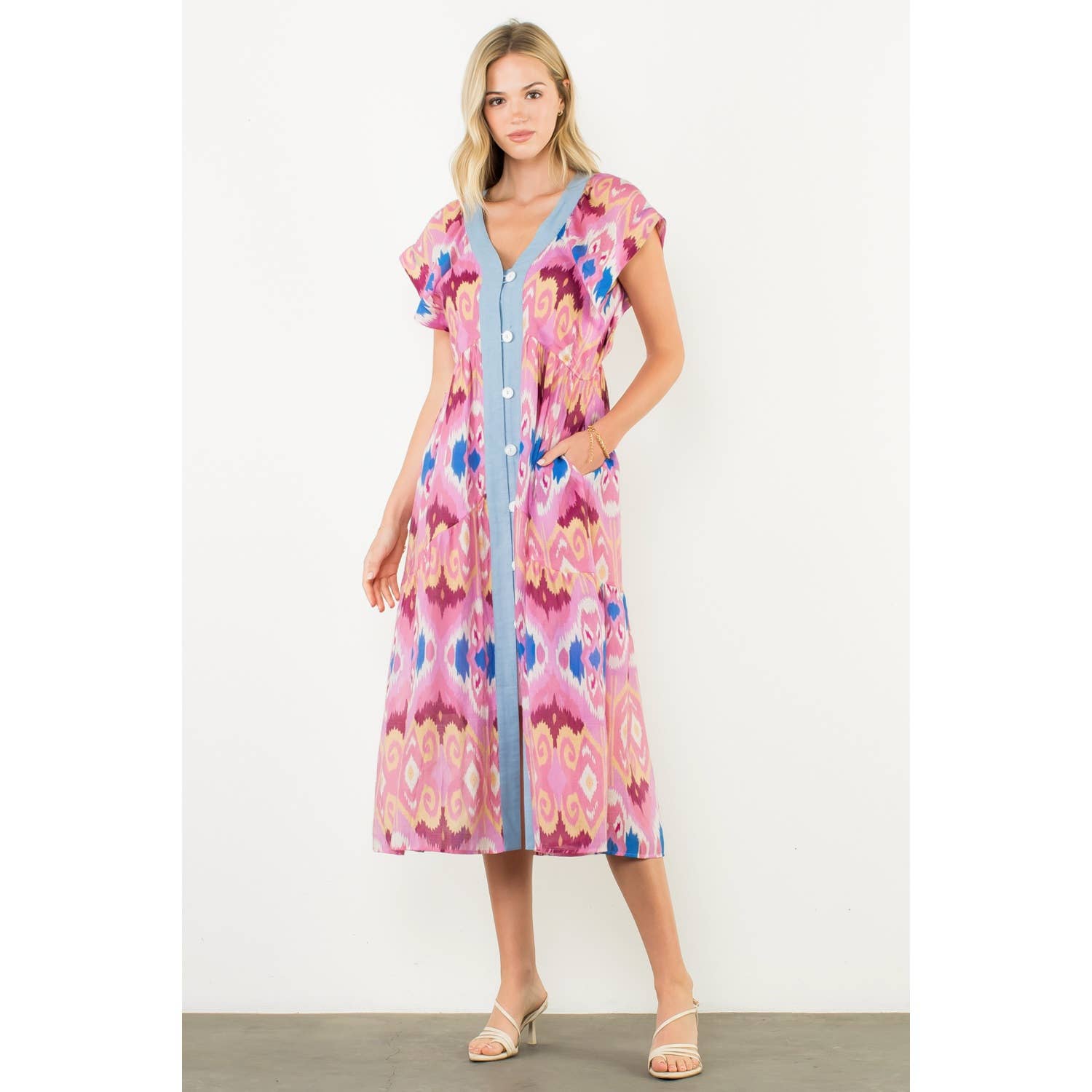 Flutter Sleeve Abstract Maxi Dress