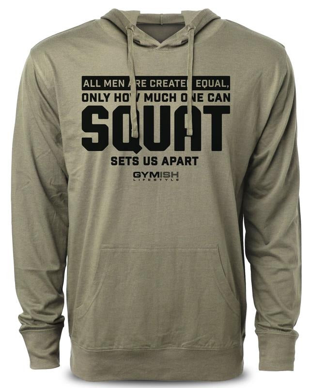 090. Created Equal Squat Funny Workout Gym Hoodie for Men Cotton Menswear