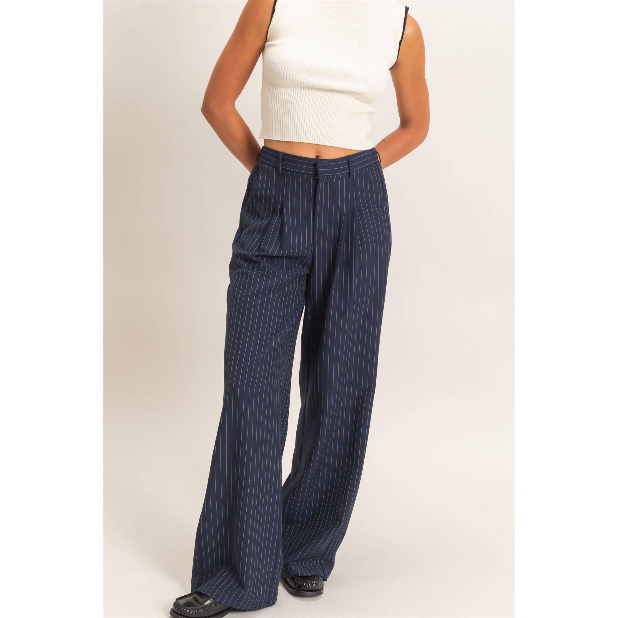 Pinstripe Wide-Leg Trousers