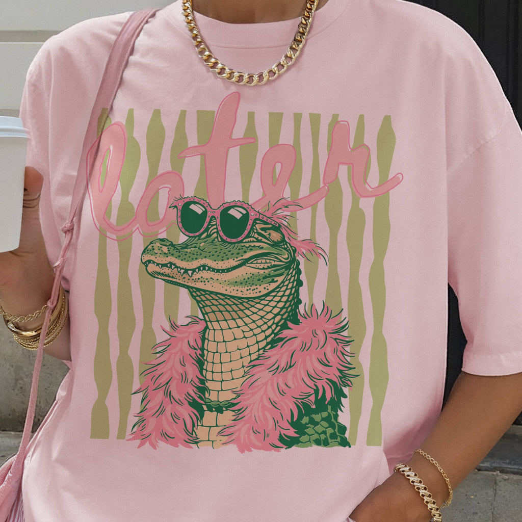 Summer Later Gator Stripes Alligator Preppy Graphic Tee