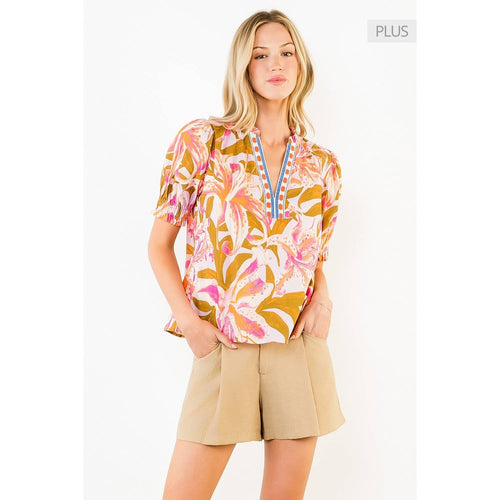 /Size Xl/ Ruffled Sleeve Floral V-Neck Top
