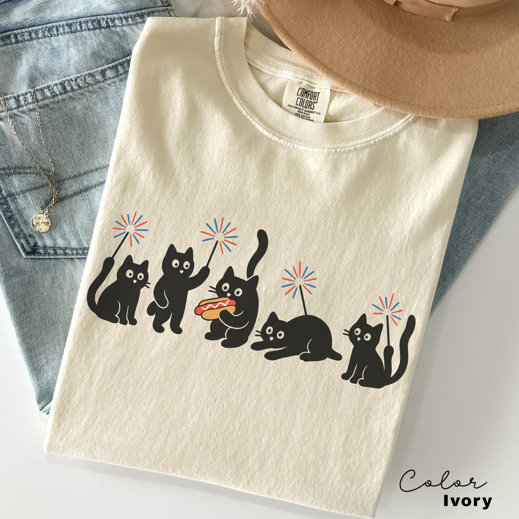 4th July Ca Cats Comfort Colors Cat Lovers Cat Mom Usa Patriotic Tee Black Cat Tee Kitten (2)
