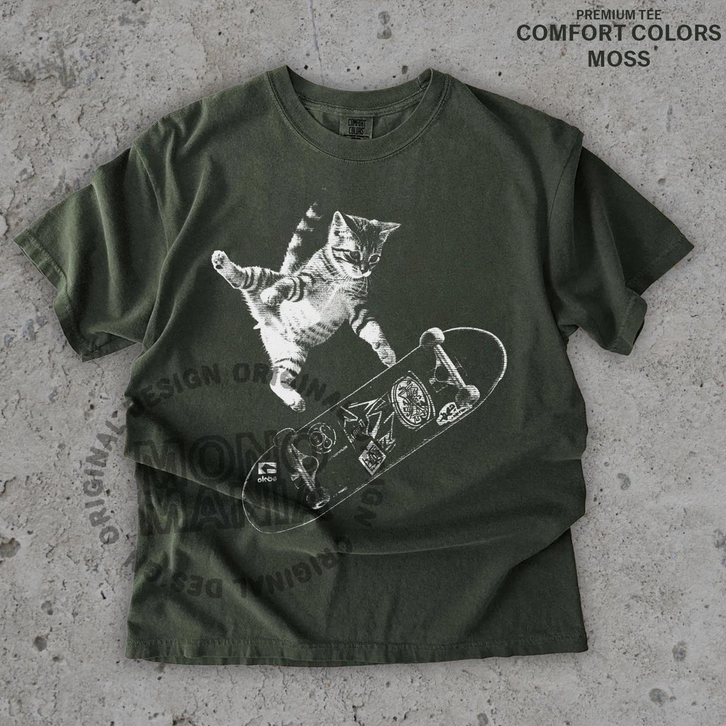 Retro Skateboarding Cat Vintage Kitten Punk Streetwear Tee Y2k Oversized (2)