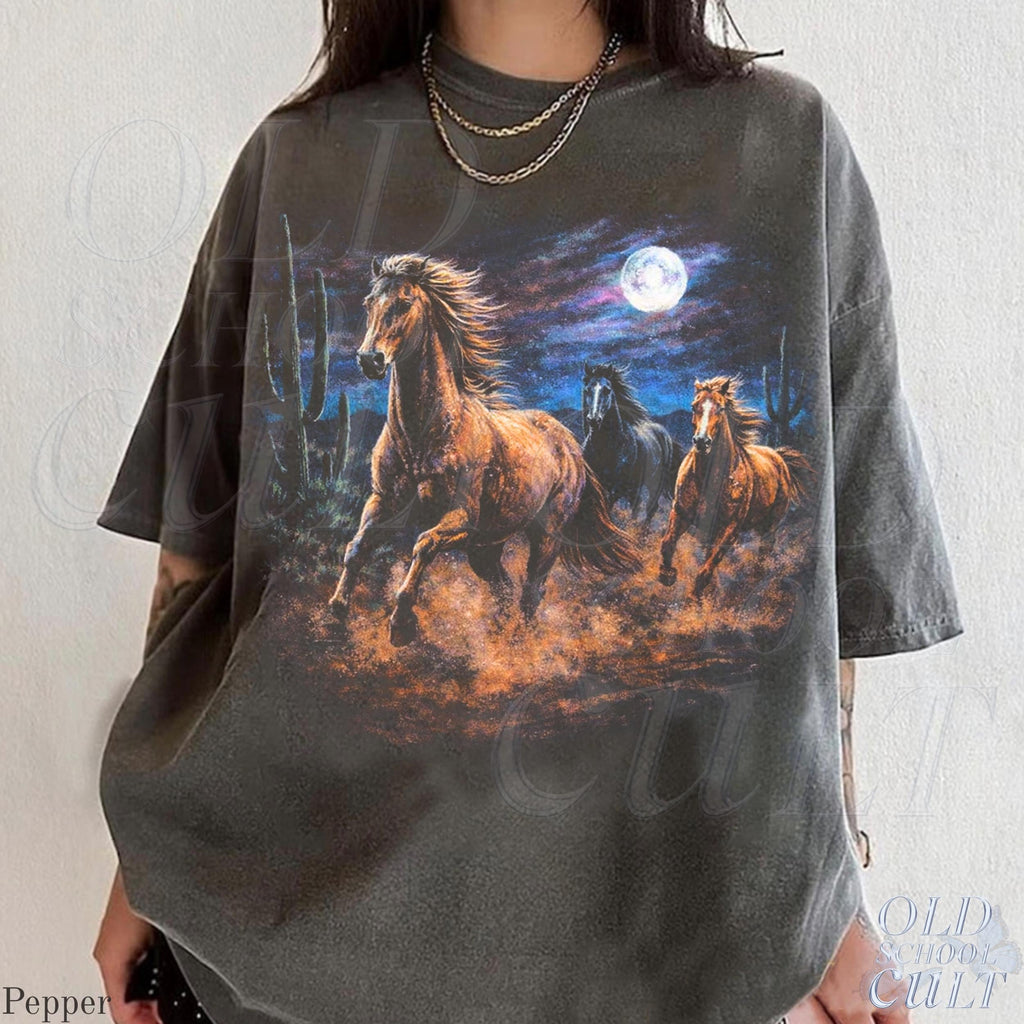 Wild Horses Vintage 90s Retro Moonlit Running Horse Tee (2)