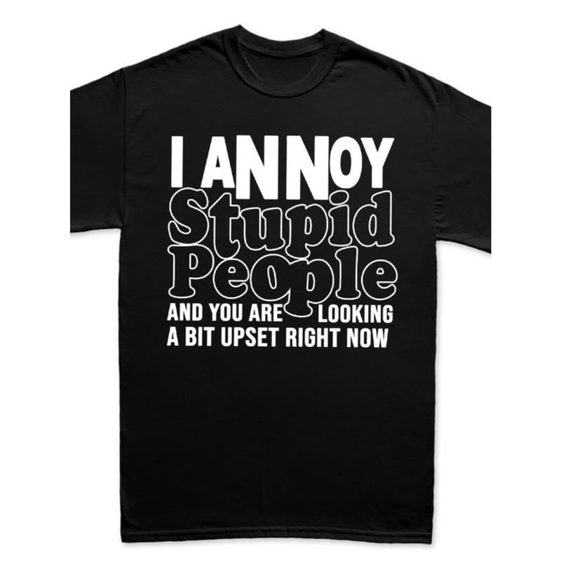 1 Fun Proverbial Men's T-shirt, I Annoy Stupid People shirt, letter print short sleeve, ironic men's T-shirt gift, comfortable and breathable made in usa
