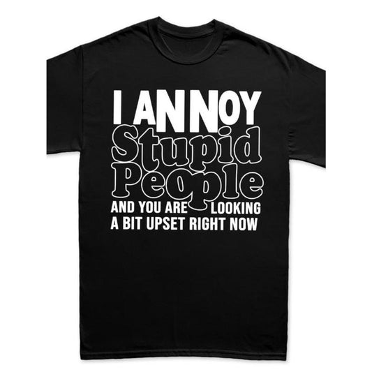1 Fun Proverbial Men's T-shirt, I Annoy Stupid People shirt, letter print short sleeve, ironic men's T-shirt gift, comfortable and breathable made in usa