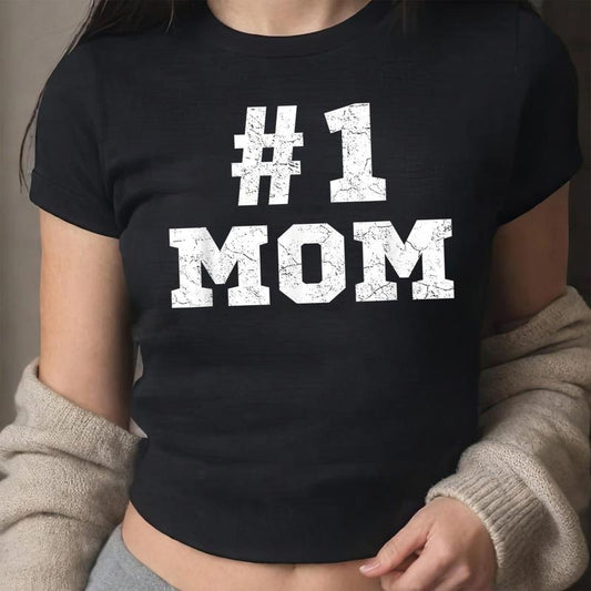 #1 Mom Number One Mom Mama Mother Funny Mother's Day Y2K Baby Tee, Mothers Day Baby Tee, Trendy Aesthetic Top Gift For Her