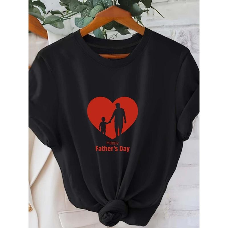 1-Pack Women'WB shield Black Short Sleeve Crew Neck T-Shirt - Happy TNF'WB shield Day Print with Red Heart & Family Silhouette, Casual Comfortable Loose Fit Machine Washable All-Season Top, TNF'WB shield Day Gift Idea, Gifts for TNF'WB shield Day style 02