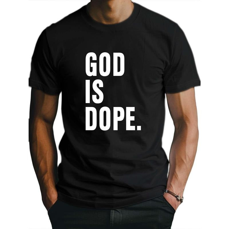 1 pc, 100% cotton T-shirt, Fashion Letters GOD Fitted Men's T-Shirt, Sweat-wicking and Freedom of Movement Made in USA