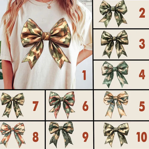 10 Camo Coquette Bow  Bundle Shirt, Hunting Girl Shirt Design, Military bow Shirt, Full Sizes, Full Colors, Cotton Round...