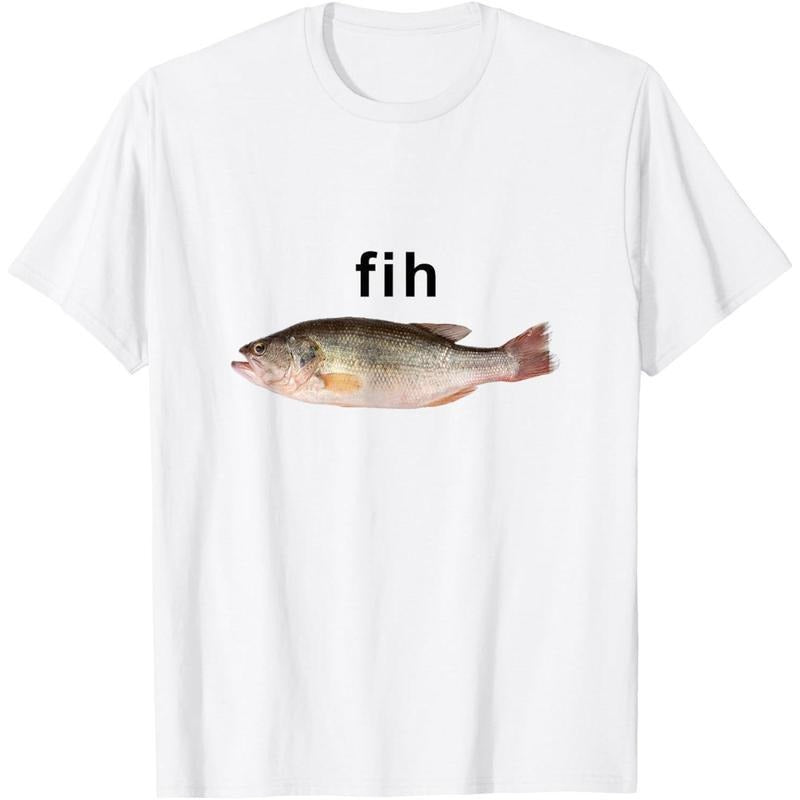 [100% Cotton] "Fih" Funny Misspelled Fish Meme, Simple Humor T-Shirt T-Shirt For Men Gunpla brand Women Hoodie, Sweatshirt