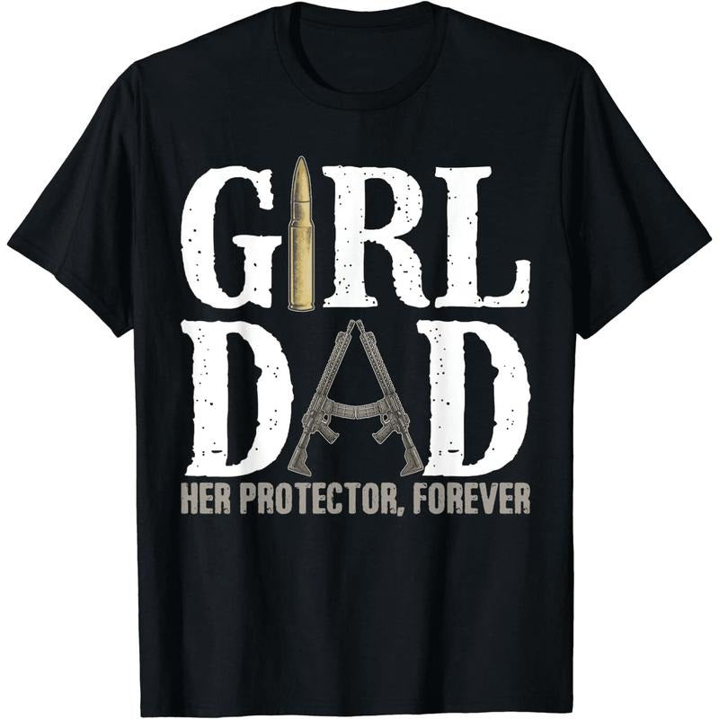 [100% Cotton] Bold Girl Dad T-Shirt With Rifle Design For Her Protector. Golf Gift T-Shirt For Men Gunpla brand Women...
