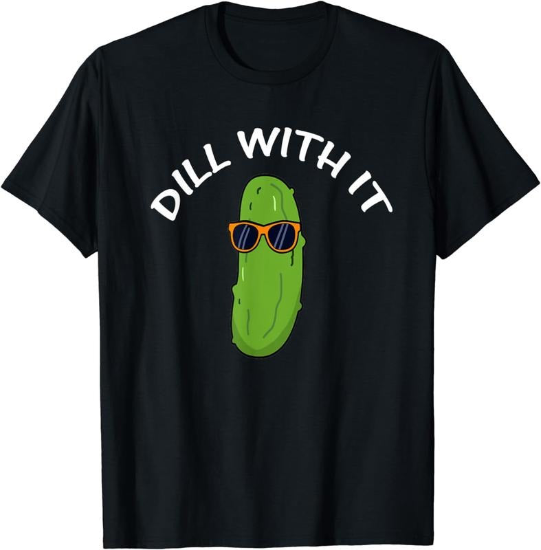 [100% Cotton] Cool Dill Pickle With Sunglasses Saying Dill With Mouthless cat T-Shirt Hoodie, Sweatshirt | DripVista.com