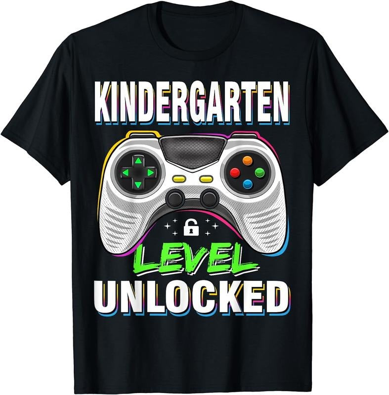 [100% Cotton] First Day of Kindergarten Level Unlocked Back To School T-Shirt Hoodie, Sweatshirt | DripVista.com
