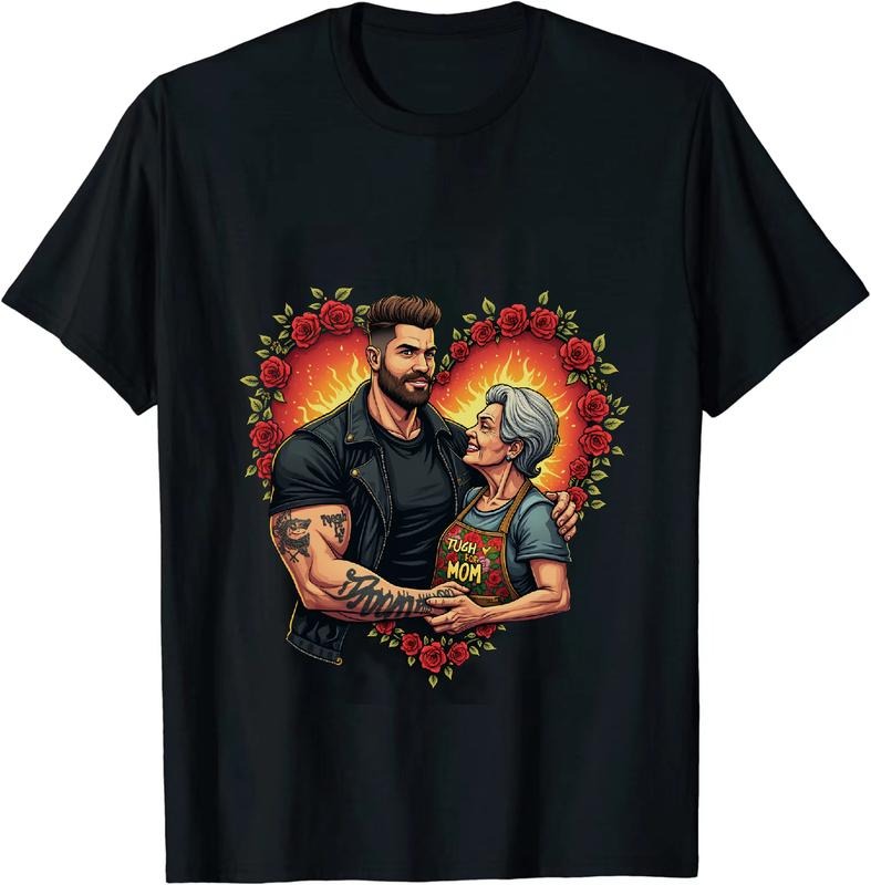 [100% Cotton] Flaming Heart Tattooed GA Gunpla brand Grandma Love T-Shirt With Rose Wreath Design Hoodie, Sweatshirt