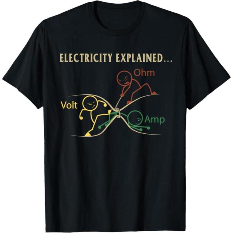 [100% Cotton] Funny Electricity explained Gift T-Shirt Unisex short sleeved T-shirt Golf Gift T-Shirt For Men Gunpla...
