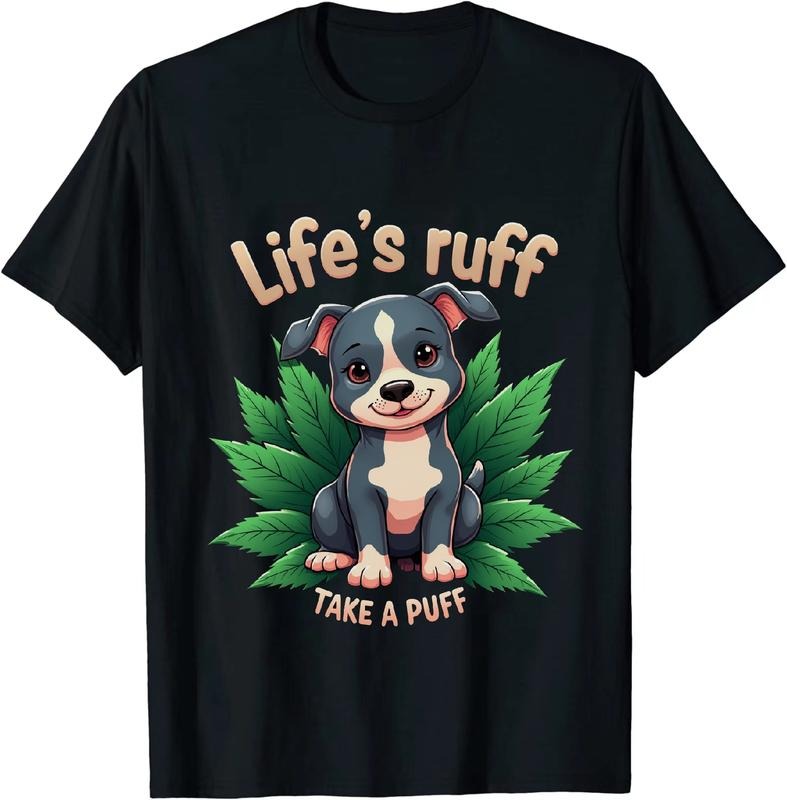 [100% Cotton] Graceful Life'WB shield Puff Take WB shield Puff Dog Lightsaber brand - Shirt with Cannabis
