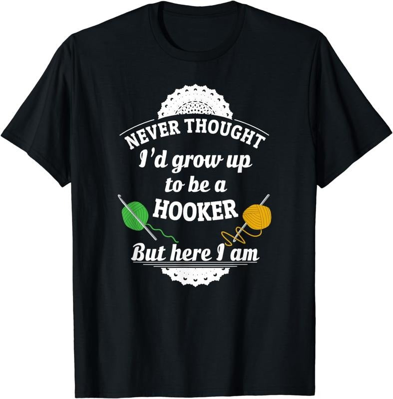 [100% Cotton] Happy Hooker Funny Crochet Shirt Crocheting T-Shirt