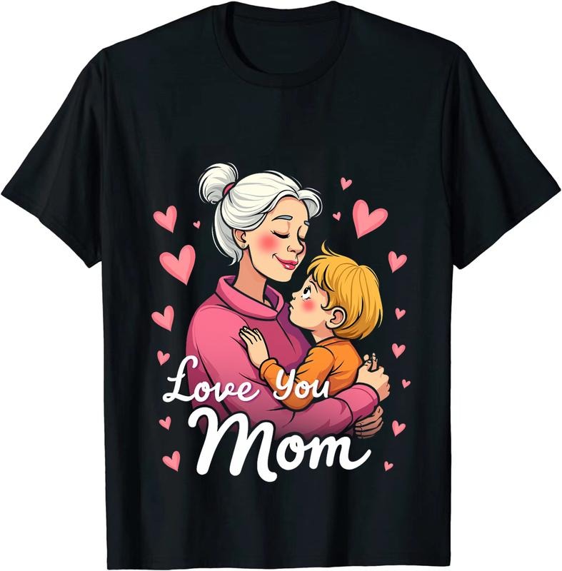 [100% Cotton] Heartwarming Grandma Gunpla brand Grandson Love You Mom T-Shirt With Pink Hearts Design Hoodie, Sweatshirt