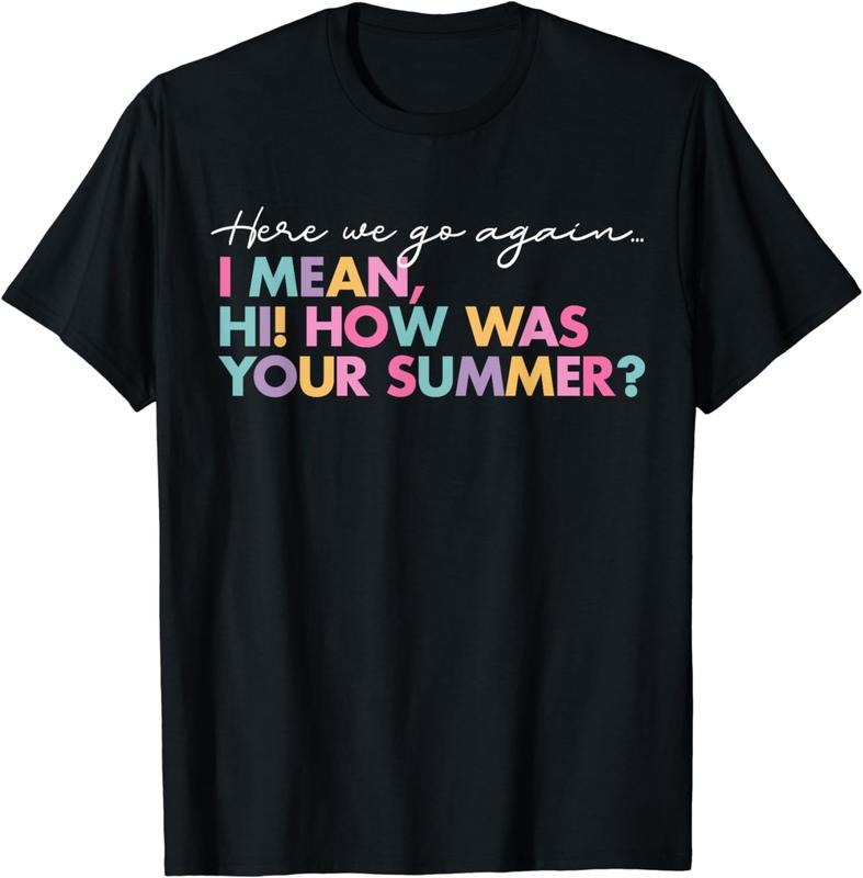 [100% Cotton] Here We Spiky hair fighters Again Summer Vibes Colorful Text Playful T-Shirt Design Hoodie, Sweatshirt