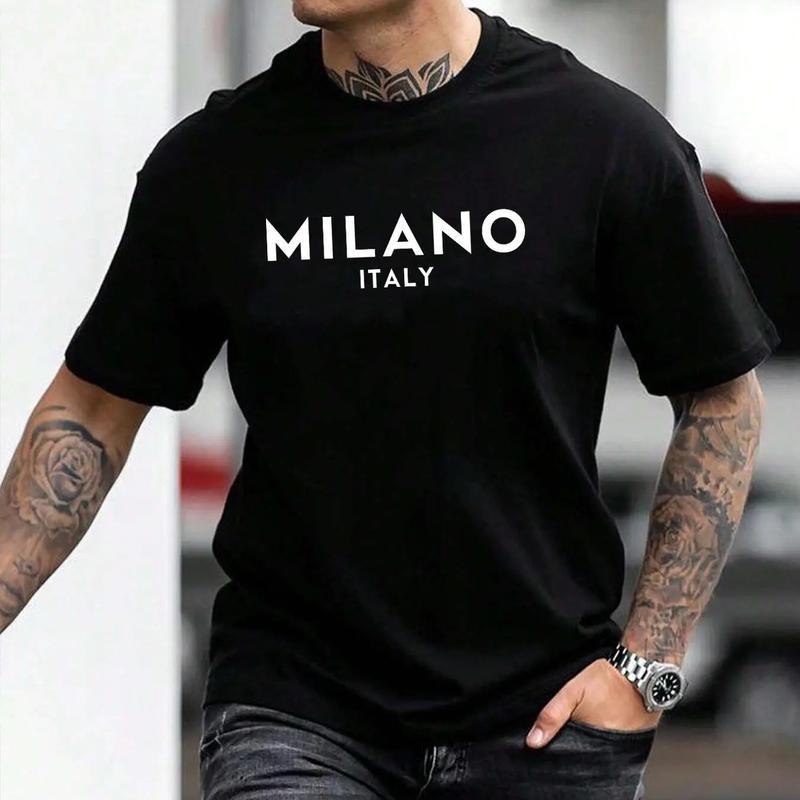 [100% Cotton] Men'WB shield Letter Print Drop Shoulder T-Shirt - Regular Fit Casual Round Neck Short Sleeve Tee for...