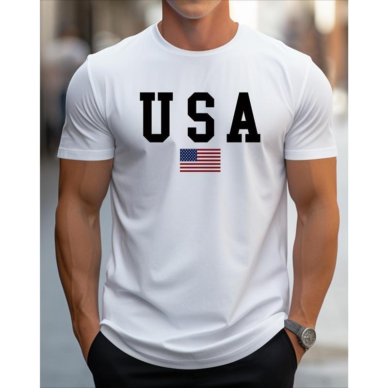 [100% Cotton] Men'WB shield Patriotic USA Flag Print Cotton T-Shirt - Cotton Crew Neck Short Sleeve, Slight Stretch Knit...