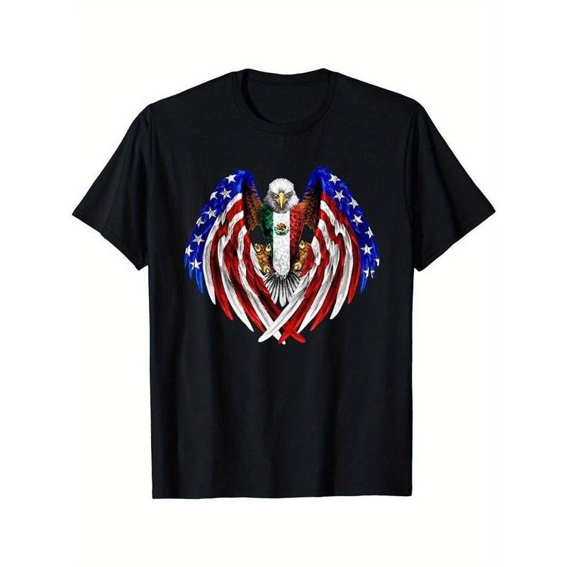 [100% Cotton] Mexican American Mexico USA Flag Eagle Best Gift T-Shirt