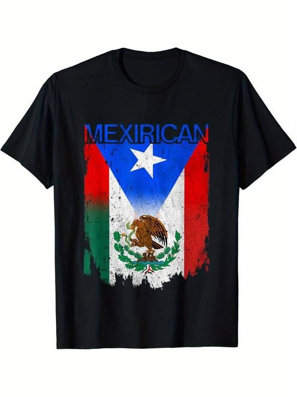 [100% Cotton] Mexican Flag Print T-Shirt, 100% Cotton Crew Neck, Casual All-Season Tee Hoodie, Sweatshirt | DripVista.com