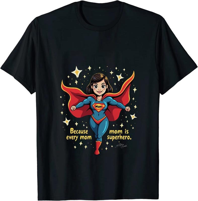[100% Cotton] Mom Superhero Cartoon Flying With Cape WB shield Emblem T-Shirt Hoodie, Sweatshirt | DripVista.com