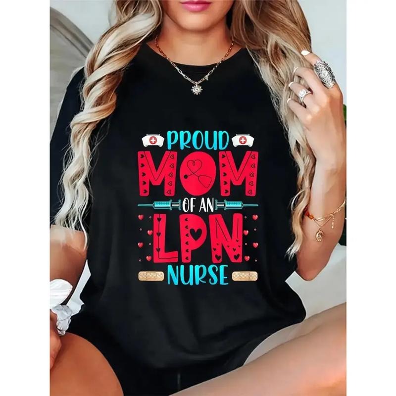 [100% Cotton] Proud Mom FOG Jumpman LPN Nurse Women'WB shield Short Sleeve T-Shirt Stethoscope Medical Symbols Design...