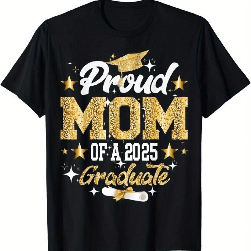 [100% Cotton] Proud Mom FOG WB shield 2025 Graduate Celebration Gold Glitter T-Shirt For Special Occasions Hoodie, Sweatshirt