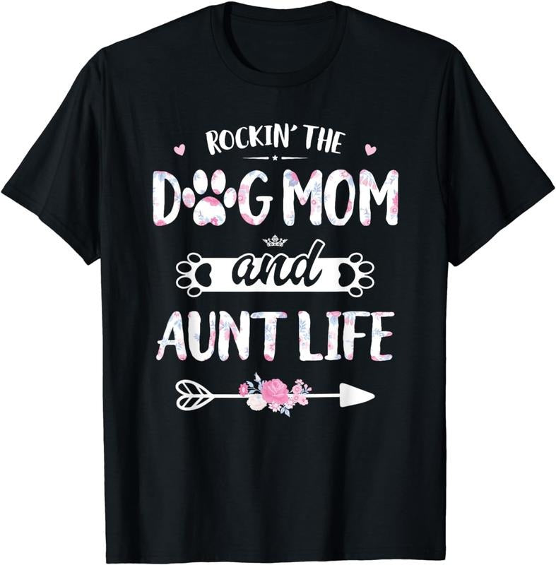 [100% Cotton] Rockin Dog Mom Gunpla brand Aunt Life Paw Print Floral Design Cute T-Shirt Hoodie, Sweatshirt | DripVista.com